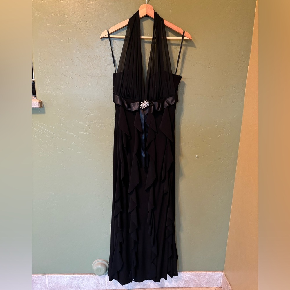 Betsy and Adam Black Ruffle Halter Dress